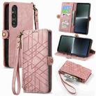 For Sony Xperia 5 IV Geometric Zipper Wallet Side Buckle Leather Phone Case(Pink) - 1