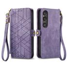 For Sony Xperia 1 VI Geometric Zipper Wallet Side Buckle Leather Phone Case(Purple) - 1