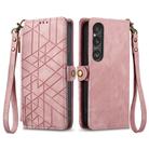 For Sony Xperia 5 VI Geometric Zipper Wallet Side Buckle Leather Phone Case(Pink) - 1