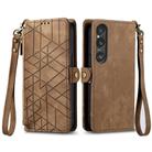 For Sony Xperia 10 VI Geometric Zipper Wallet Side Buckle Leather Phone Case(Brown) - 1