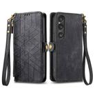 For Sony Xperia 10 VI Geometric Zipper Wallet Side Buckle Leather Phone Case(Black) - 1