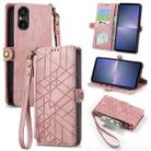For Sony Xperia 5 V Geometric Zipper Wallet Side Buckle Leather Phone Case(Pink) - 1