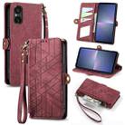 For Sony Xperia 5 V Geometric Zipper Wallet Side Buckle Leather Phone Case(Red) - 1