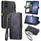 For Sony Xperia 5 V Geometric Zipper Wallet Side Buckle Leather Phone Case(Black) - 1