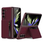 For   Samsung Galaxy Z Fold5  5G Genuine Leather Plain Skin Card Slots Back Cover Phone Case(Burgundy) - 1