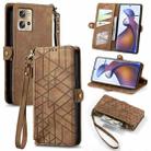 For Motorola Moto Edge 30 Fusion Geometric Zipper Wallet Side Buckle Leather Phone Case(Brown) - 1