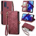 For Motorola Moto G Pure Geometric Zipper Wallet Side Buckle Leather Phone Case(Red) - 1