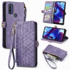 For Motorola Moto G Pure Geometric Zipper Wallet Side Buckle Leather Phone Case(Purple) - 1