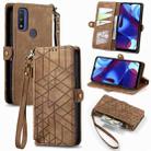 For Motorola Moto G Pure Geometric Zipper Wallet Side Buckle Leather Phone Case(Brown) - 1