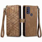 For Motorola Moto G Pure Geometric Zipper Wallet Side Buckle Leather Phone Case(Brown) - 2