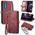 For Motorola Moto Edge 20 Pro Geometric Zipper Wallet Side Buckle Leather Phone Case(Red) - 1