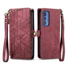 For Motorola Moto Edge 20 Pro Geometric Zipper Wallet Side Buckle Leather Phone Case(Red) - 2