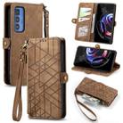 For Motorola Moto Edge 20 Pro Geometric Zipper Wallet Side Buckle Leather Phone Case(Brown) - 1