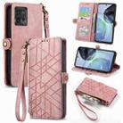 For Motorola Moto G9 Plus Geometric Zipper Wallet Side Buckle Leather Phone Case(Pink) - 1