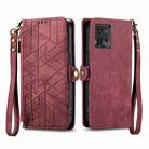 For Motorola Moto G9 Plus Geometric Zipper Wallet Side Buckle Leather Phone Case(Red) - 2