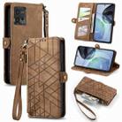 For Motorola Moto G9 Plus Geometric Zipper Wallet Side Buckle Leather Phone Case(Brown) - 1