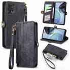 For Motorola Moto G9 Plus Geometric Zipper Wallet Side Buckle Leather Phone Case(Black) - 1