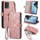 For Motorola Moto G72 Geometric Zipper Wallet Side Buckle Leather Phone Case(Pink) - 1