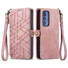 For Motorola Moto Edge 40 Pro Geometric Zipper Wallet Side Buckle Leather Phone Case(Pink) - 2