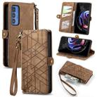 For Motorola Moto Edge 40 Pro Geometric Zipper Wallet Side Buckle Leather Phone Case(Brown) - 1