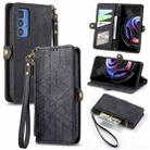 For Motorola Moto Edge 40 Pro Geometric Zipper Wallet Side Buckle Leather Phone Case(Black) - 1