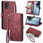 For Motorola Moto G73 Geometric Zipper Wallet Side Buckle Leather Phone Case(Red) - 1