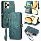 For Realme C53 Geometric Zipper Wallet Side Buckle Leather Phone Case(Green) - 1