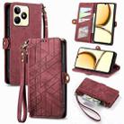 For Realme C53 Geometric Zipper Wallet Side Buckle Leather Phone Case(Red) - 1