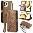 For Realme C53 Geometric Zipper Wallet Side Buckle Leather Phone Case(Brown) - 1