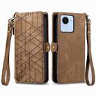 For Realme C53 Geometric Zipper Wallet Side Buckle Leather Phone Case(Brown) - 2