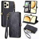 For Realme C53 Geometric Zipper Wallet Side Buckle Leather Phone Case(Black) - 1