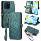 For Realme V11 Geometric Zipper Wallet Side Buckle Leather Phone Case(Green) - 1
