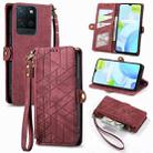 For Realme V11 Geometric Zipper Wallet Side Buckle Leather Phone Case(Red) - 1