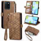 For Realme V11 Geometric Zipper Wallet Side Buckle Leather Phone Case(Brown) - 1