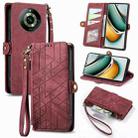 For Realme 11 5G Geometric Zipper Wallet Side Buckle Leather Phone Case(Red) - 1