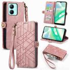 For Realme C33 Geometric Zipper Wallet Side Buckle Leather Phone Case(Pink) - 1