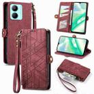 For Realme C33 Geometric Zipper Wallet Side Buckle Leather Phone Case(Red) - 1