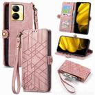 For Realme V30 Geometric Zipper Wallet Side Buckle Leather Phone Case(Pink) - 1