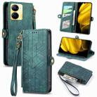 For Realme V30 Geometric Zipper Wallet Side Buckle Leather Phone Case(Green) - 1