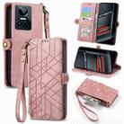 For Realme GT 3 5G Geometric Zipper Wallet Side Buckle Leather Phone Case(Pink) - 1