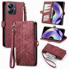 For Realme 10 Pro Geometric Zipper Wallet Side Buckle Leather Phone Case(Red) - 1