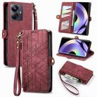 For Realme 10 Pro+ Geometric Zipper Wallet Side Buckle Leather Phone Case(Red) - 1