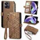 For Realme 10 Pro+ Geometric Zipper Wallet Side Buckle Leather Phone Case(Brown) - 1