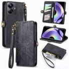 For Realme 10 Pro+ Geometric Zipper Wallet Side Buckle Leather Phone Case(Black) - 1