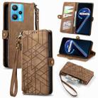 For Realme 9 Pro Geometric Zipper Wallet Side Buckle Leather Phone Case(Brown) - 1