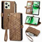 For Realme C35 Geometric Zipper Wallet Side Buckle Leather Phone Case(Brown) - 1