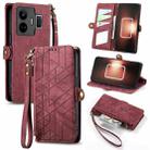 For Realme GT NEO 5 Geometric Zipper Wallet Side Buckle Leather Phone Case(Red) - 1