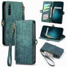 For Realme 5 / 5i / 6i Geometric Zipper Wallet Side Buckle Leather Phone Case(Green) - 1