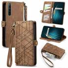 For Realme 5 / 5i / 6i Geometric Zipper Wallet Side Buckle Leather Phone Case(Brown) - 1