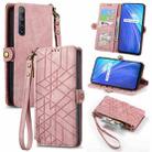 For Realme 6 Geometric Zipper Wallet Side Buckle Leather Phone Case(Pink) - 1